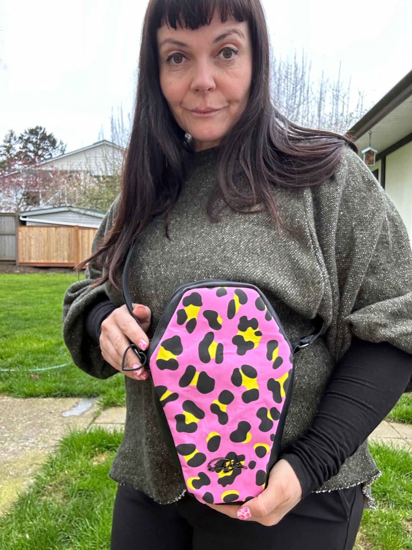 Pink & Yellow Leopard Coffin Crossbody