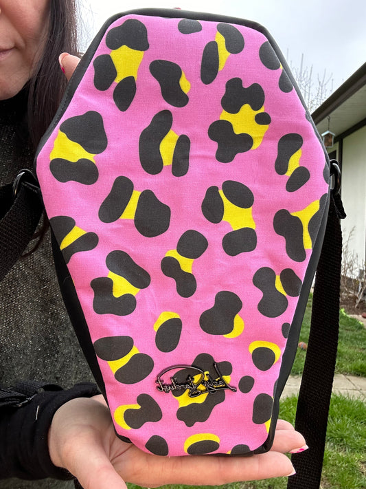 Pink & Yellow Leopard Coffin Crossbody